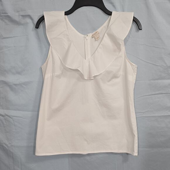 J.CREW Tops - J.CREW Womens 4 White Ruffle Sleeveless V-Neck Woven Cotton Blouse